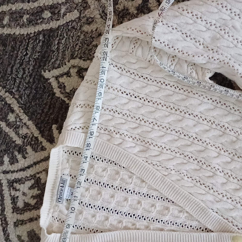 🔥🔥🔥Christie & Jill vintage cableknit V-neck cream cardigan M - Picture 12 of 14